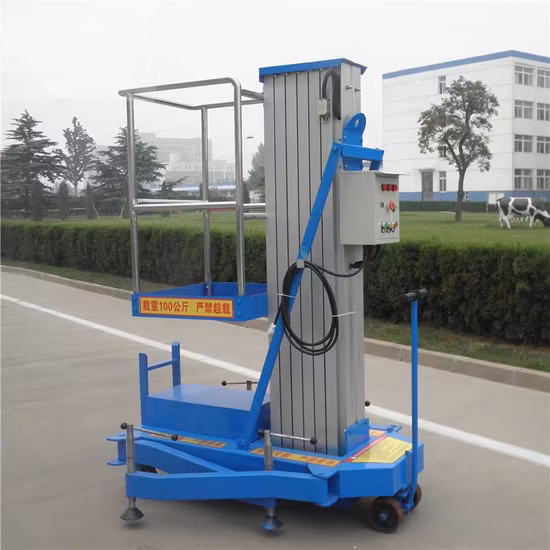Elétrico hidráulico vertical telescópico único mastro duplo empurra em torno de pequena escada móvel de alumínio plataforma de trabalho aéreo plataforma de elevação de um homem